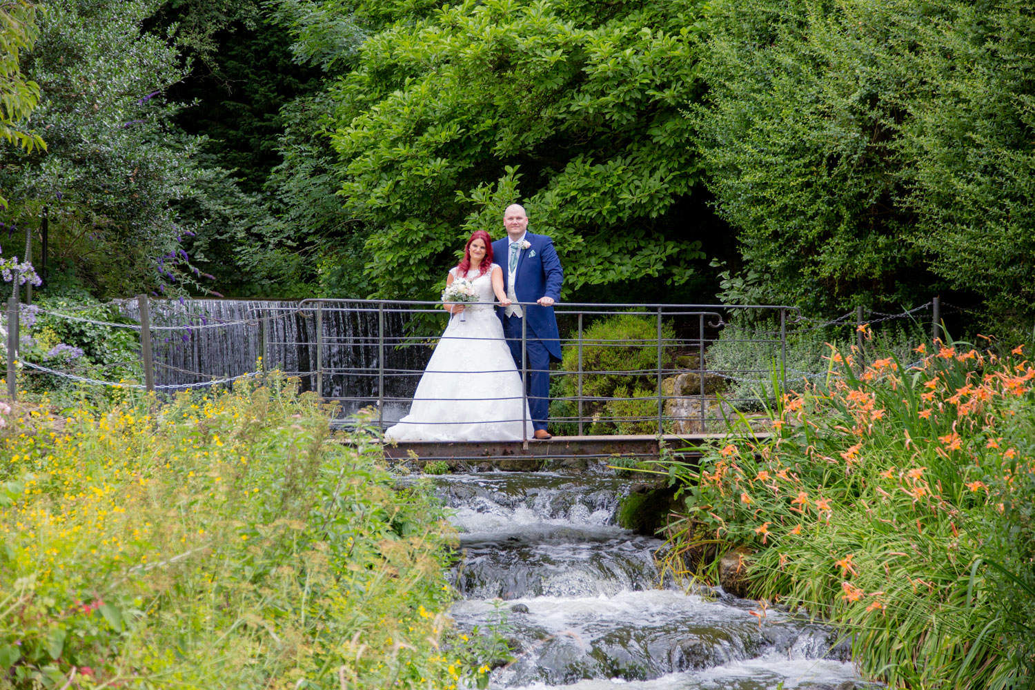 Bride & Groom with waterfall