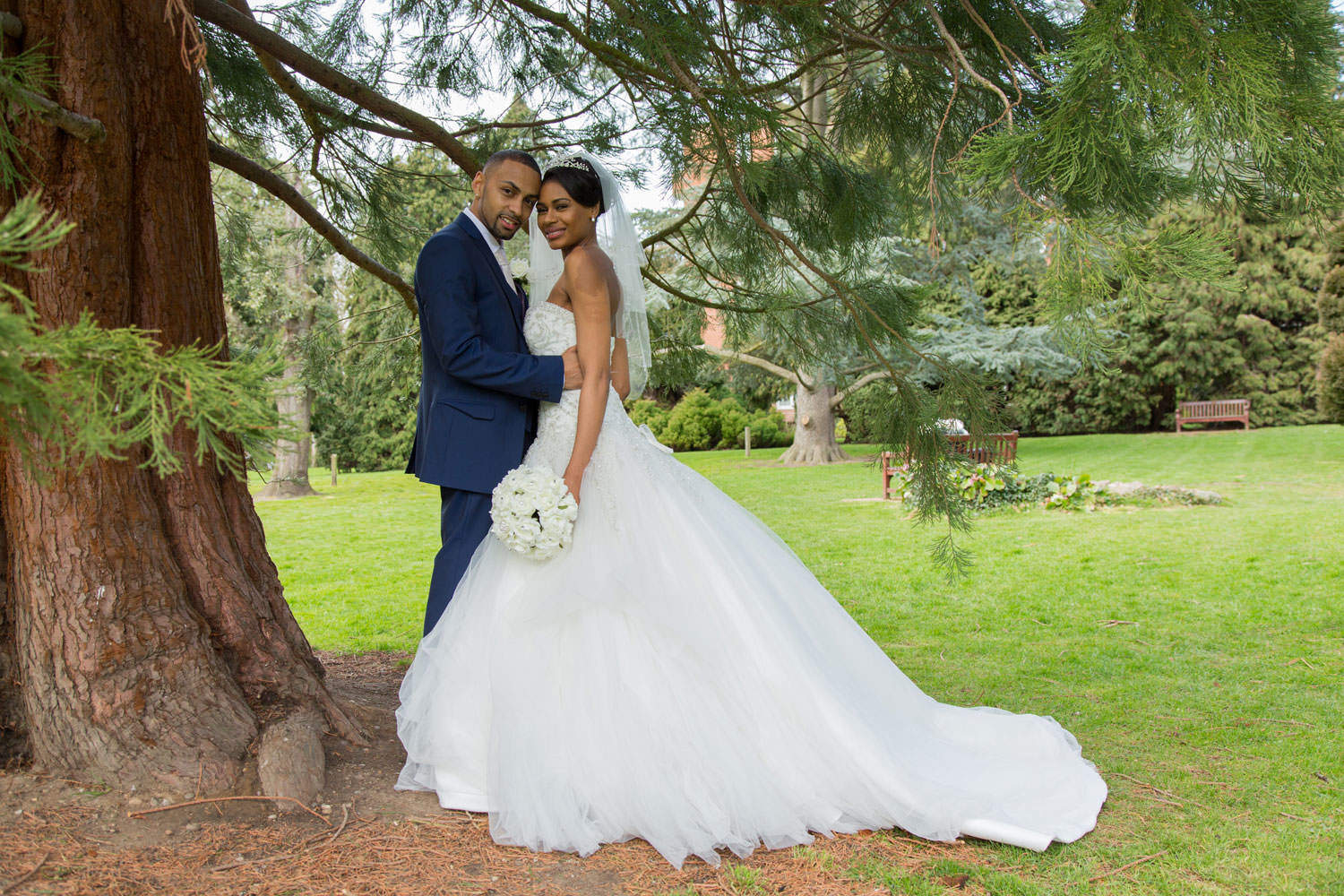 Bride and groom in the park