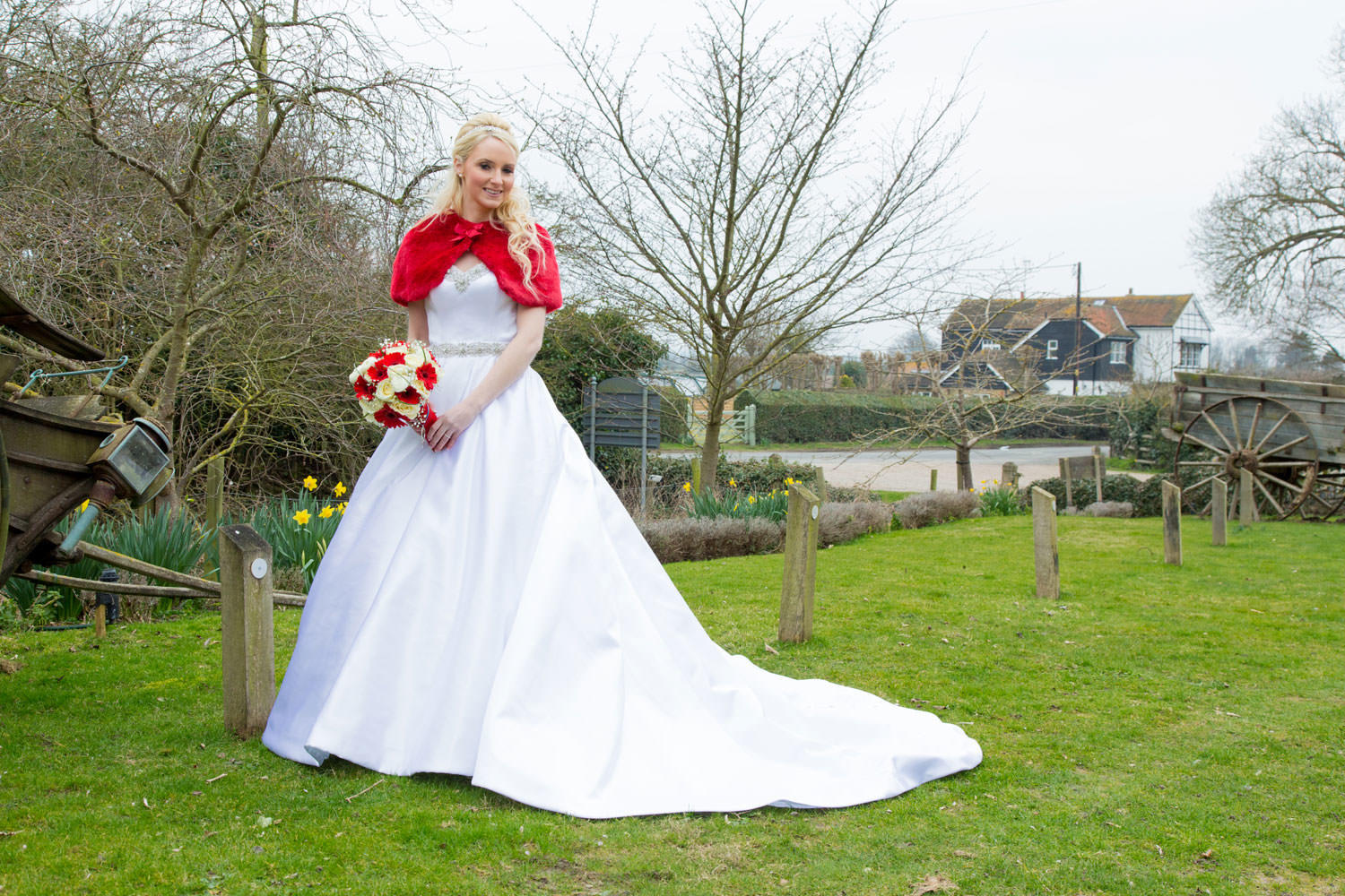 Summertime bride with flowing wedding dress